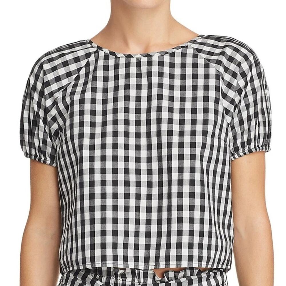 Joie Women's Black White Cotton Gingham Puff Sleeve Blouse Top Size Small